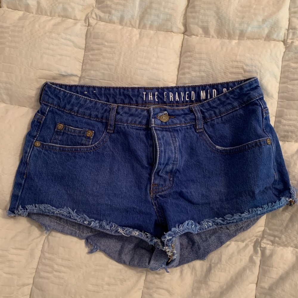 Frayed Mid Rise Denim Shorts